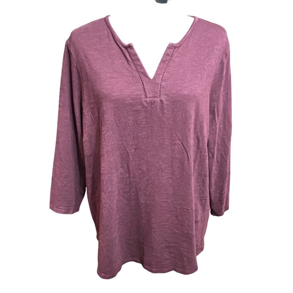 Chico's Shirt Size 3 XL Purple V Neck 3/4 Sleeve Women